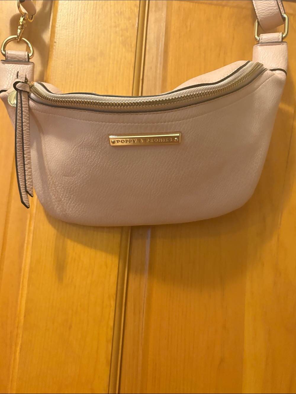 Poppy & Peonies Pale Pink blush Pebbled Leather Crossbody